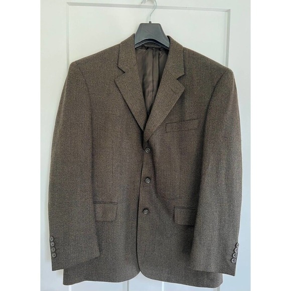 Jack Victor Three Button Suit Jacket Mens 42 Brown‎ 100% Wool Herringbone Lined - Picture 1 of 11
